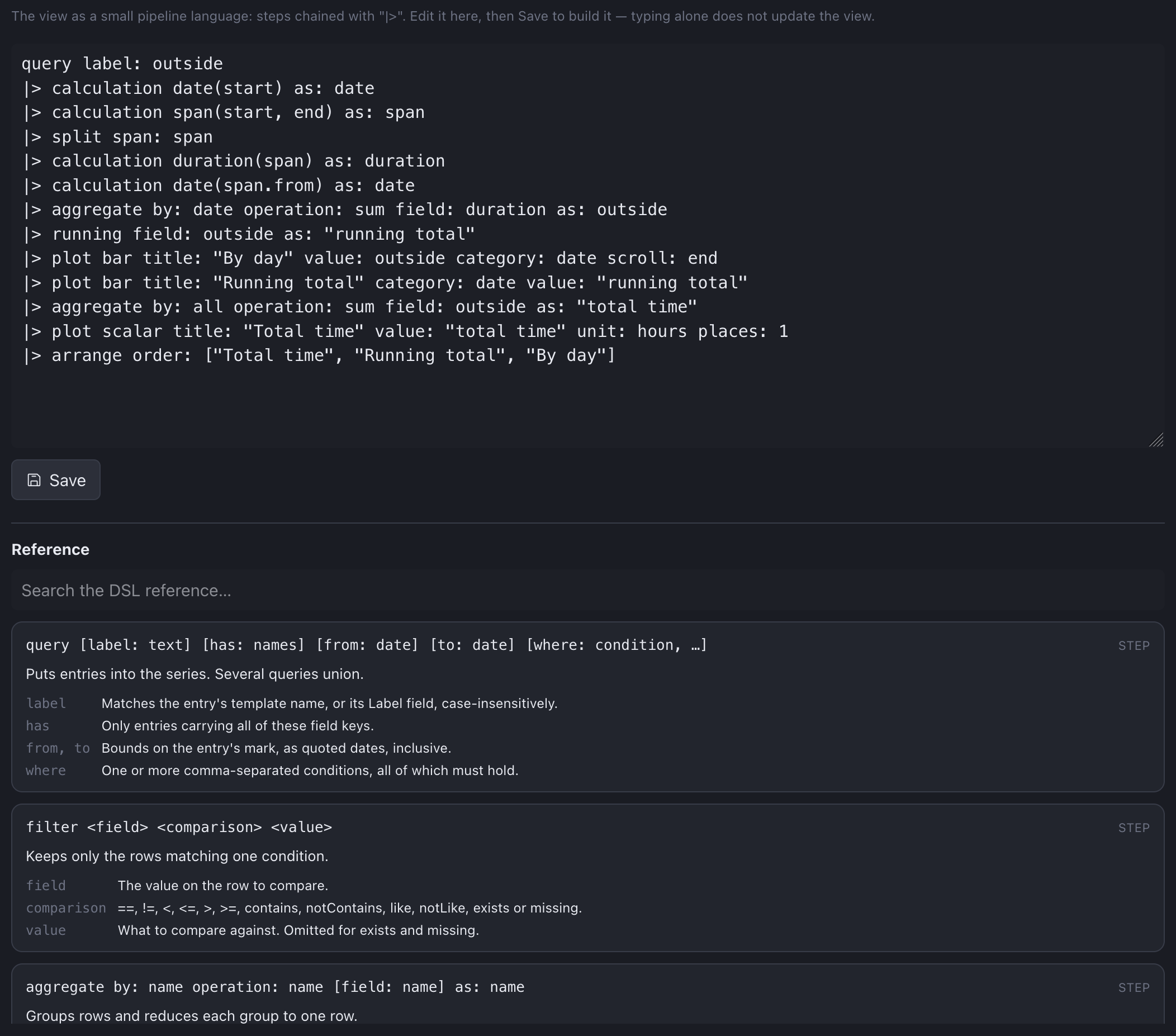 Definition of a view using a domain-specific language