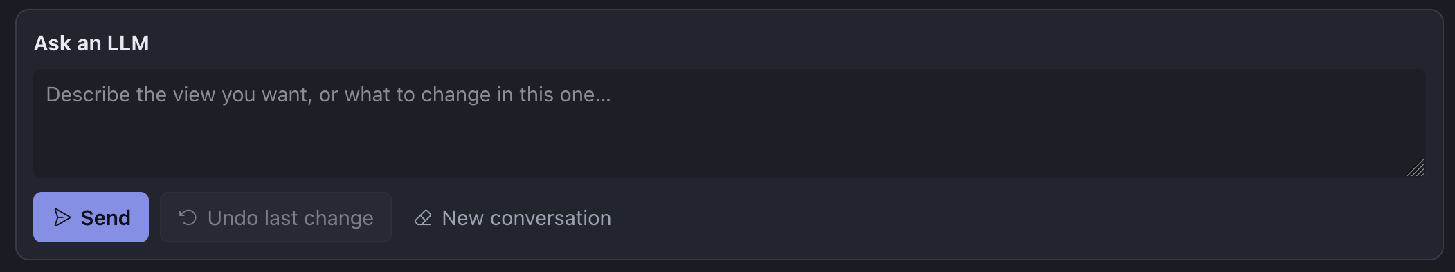 A text area for asking a large language model to create or edit a view